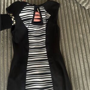 Cache Black and White Striped Backless Dress